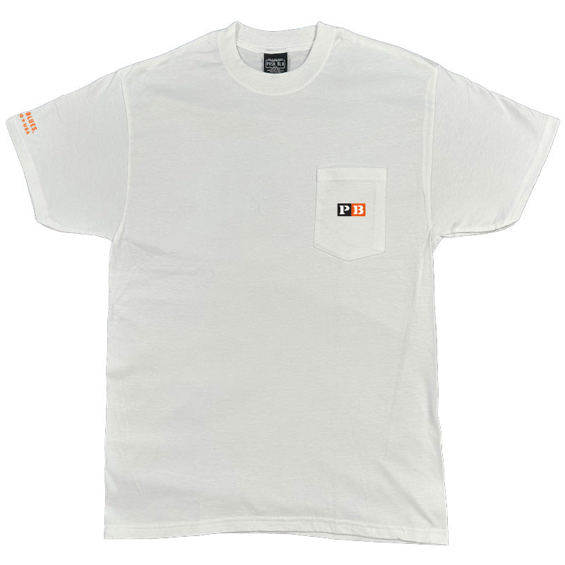 T-shirt w/Pocket and White/Black/Orange Letter Block Logo