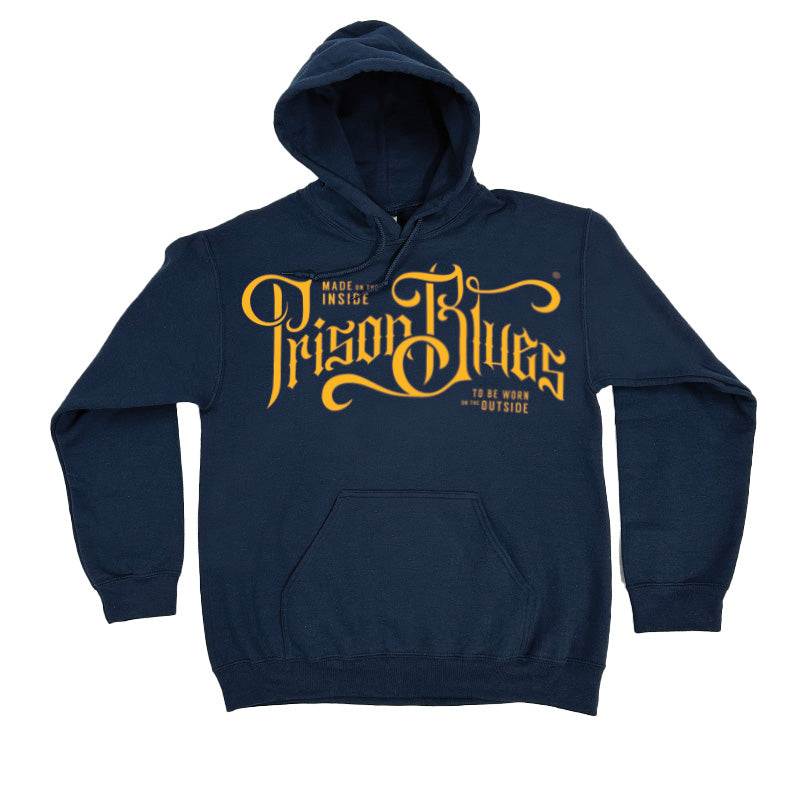 Pull Over Hooded Sweatshirt Navy w/ Gold Script Logo