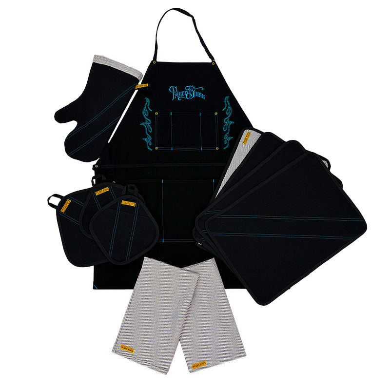 BBQ Gift Set, 2 Hickory Hand Towels, 1 Large Pot Holder, 2 Small Pot Holders, 4 Place Mats