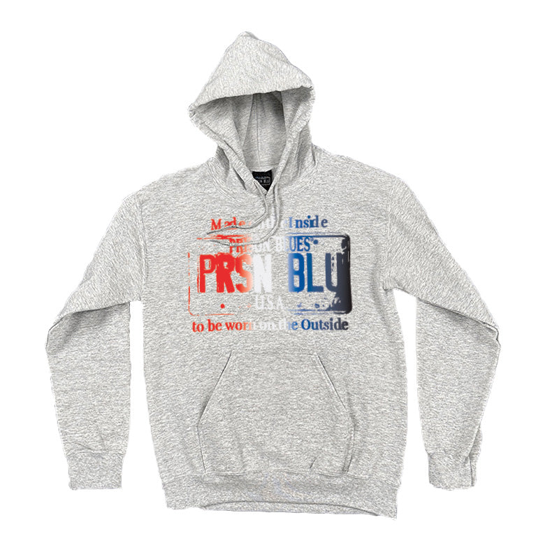 Pull Over Hooded Sweatshirt Light Steel (Ash) w/Scarlet Red, White, and Light Navy USA Plate Logo