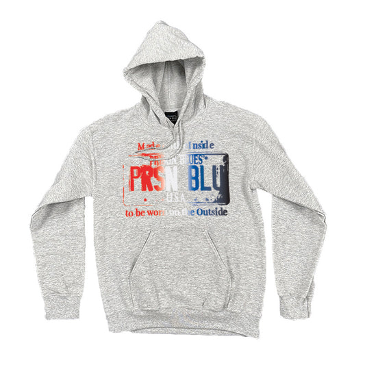 Pull Over Hooded Sweatshirt Light Steel (Ash) w/Scarlet Red, White, and Light Navy USA Plate Logo