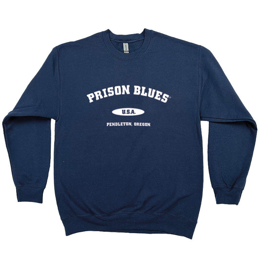 Crew Neck Sweatshirt Navy w/White Varsity Logo